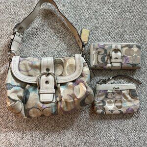 Coach Vintage Soho Optic Linen Buckle Flap Shoulder Bag with wallet & change